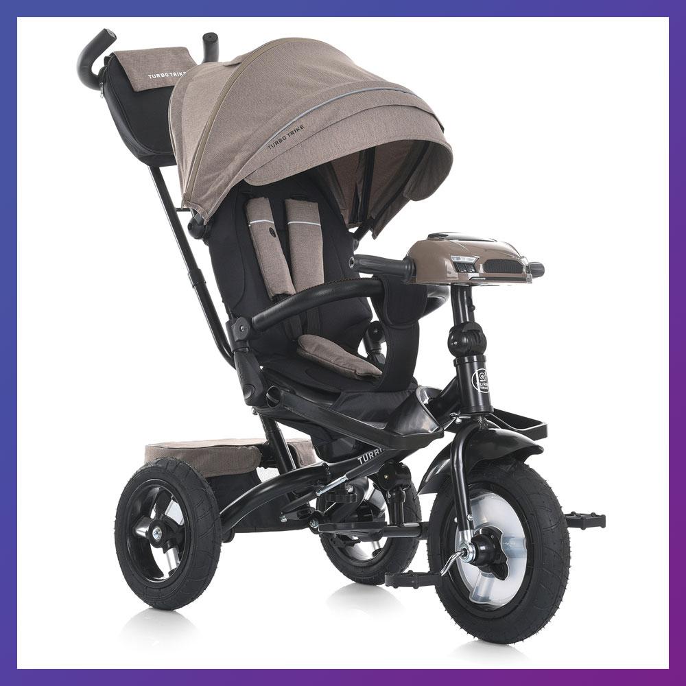 Дитячий триколісний велосипед — коляска Turbo Trike MT 1007-5 з батьківською ручкою Коричнево-сірий, фото 1