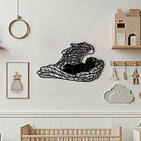 Декоративное панно на стену, деревянный декор в комнату "Ребенок-ангел", картина лофт 60x35 см