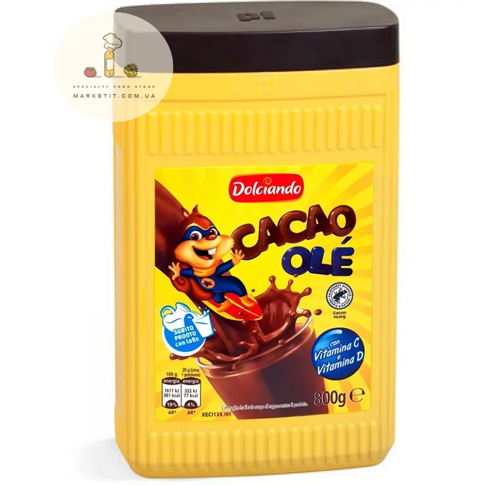 Какао напій Dolciando Cacao Ole, для дітей вітамінізований 800 г.