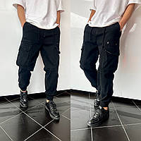 Штаны карго мужские джоггеры с боковыми карманами черные, брюки карго на манжете внизу Турция fms