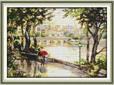 Набір для вишивання за нанесеною на канву схемою "Couple in the rain".AIDA 14CT printed , 41*30 см, фото 1