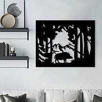 Декоративное панно из дерева, современные картины для интерьера "Кабан на прогулке", стиль лофт 60x75 см