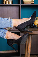 Туфли Жeнские из искусственной замши черные на узкую и среднюю ножку Becka (2533) 37 размер 24 см весна лето