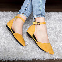Туфли Жeнские из искусственной замши желтые на узкую и среднюю ножку Euki (2782) 36 размер 23,5 см весна лето