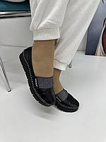 Мокасины женские ArasShoes 721-Siyah кожаные с резинкой на подьеме 37