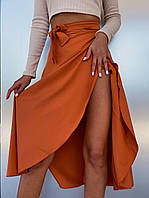 Модная женская удлинённая юбочка с запахом Миди Софт 42-46;48-52 Цвета 5 Терракот