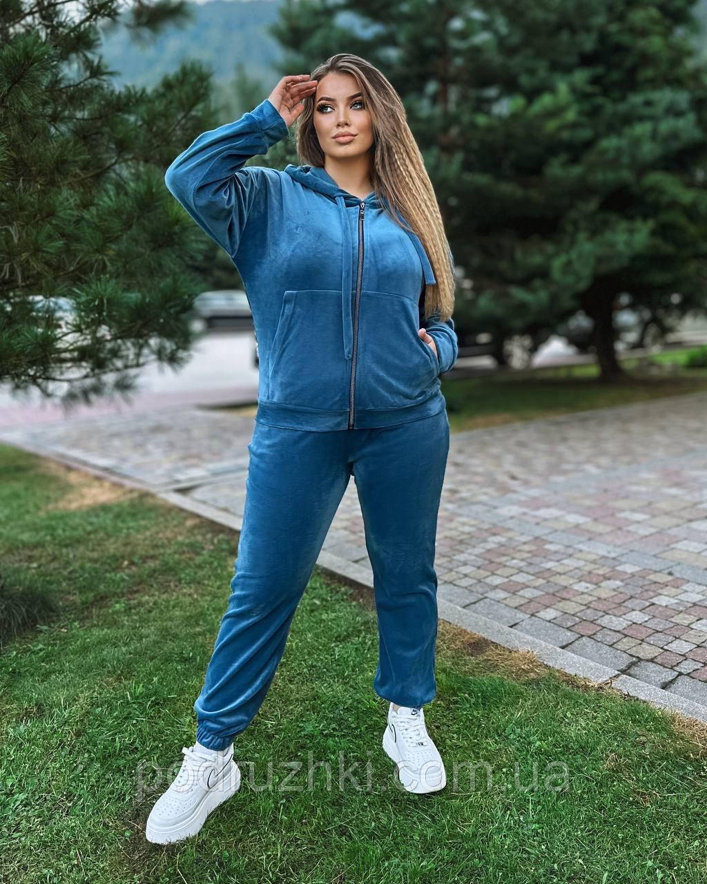 Велюровий Жіночий спортивний костюм з капюшоном та змійкою Тканина Велюр (Туреччина) Розмір 46-48,50-52,54-56