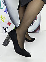 Туфли женские Vensi V327 в черной замше на каблуке
