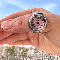 Кольцо часы на палец кварцевые Сердце с розовым циферблатом
