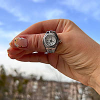 Кольцо часы на палец кварцевые Круглые с белым циферблатом