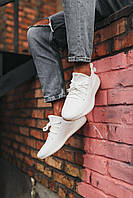 Стильні білі чоловічі кросівки Adidas Yeezy Boost 350 v2, зручні текстильні кеди Адідас для хлопців на літо