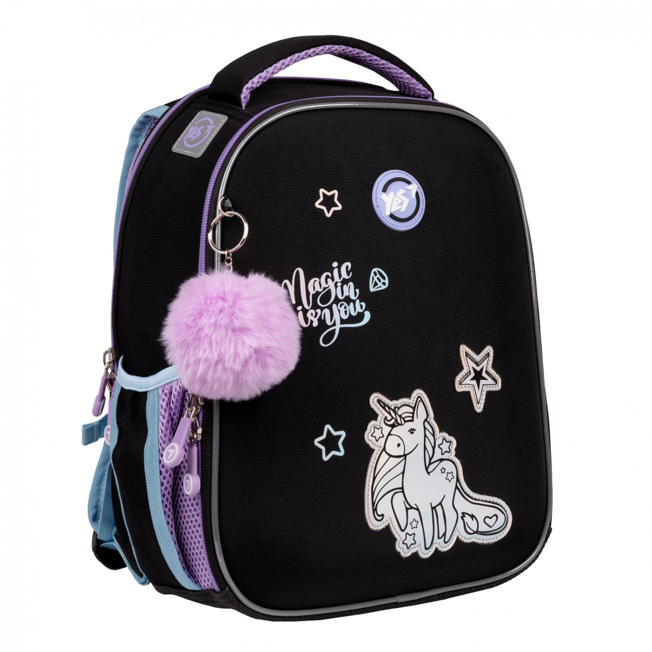 Рюкзак каркасний ортопедичний YES H-100 Magic Rainbow Unicorn 35х28х15 см, 15 л, чорний (559546)