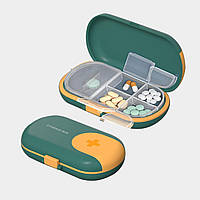 Таблетница с делителем для таблеток на 4 ячейки Cutter box, зеленая