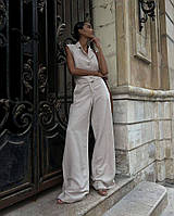 Стильный женский льняной костюм жилет и штаны, женские костюмы, жилетка и брюки лен