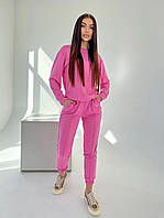 Повседневный весенний женский костюм двойка свитшот и джоггеры, розовый спортивный женский костюм, костюмы