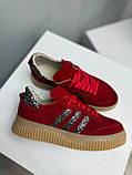 Жіночі червоні замшеві кеди зі срібними смужками та вставками, фото 2