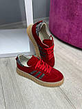 Жіночі червоні замшеві кеди зі срібними смужками та вставками, фото 3