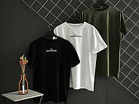 Комплект чоловічих футболок, стрейч-котон, лого Герб, чорний, білий, хакі.