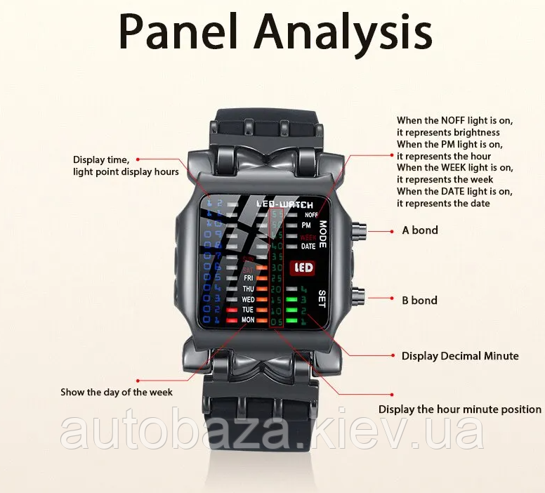 Мужские бинарные наручные часы LED наручные часы для мужчин женщин на подарок - фото 9 - id-p2167713201