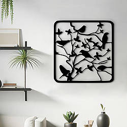 Сучасна картина на стіну, декор в кімнату "Птахи на дереві в рамці", стиль лофт 20x20 см