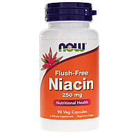 Ниацин (Витамин В3) Flush-Free Niacin Now Foods без покраснения 250 мг 90 вегетарианских капс UL, код: 7701628