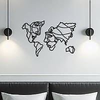 Современный декор стен, декоративное панно из дерева "Люди-континенты. Карта мира", картина лофт 70x48 см