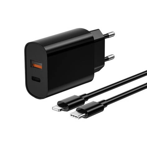 МЗП WIWU Wi-U002 PD QC charger set with EU plug Type C to Lightning Black, фото 1