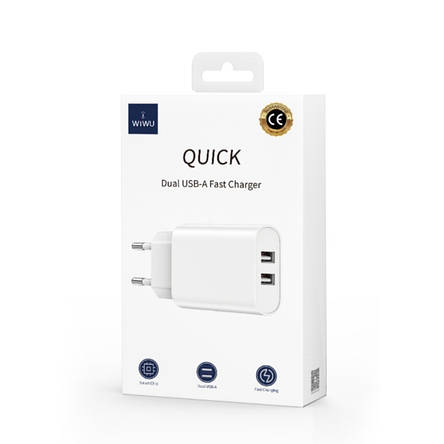 МЗП WIWU Wi-U003 Dual USB A Chager EU Plug White, фото 2