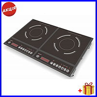 Плита індукційна настільна електрична 2 конфорки 2000 Вт/1500 Вт, Побутова двоконфоркова електроплита