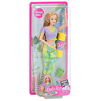 Детская кукла Yoga girl DEFA 8489, 28см, шарнирная, йогамат Желтый, Land of Toys