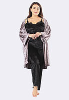 Комплект Хлоя супер батал халат+майка+брюки Ghazel 17111-11 88 Фуксия халат Черный комплект 5 ET, код: 7358003