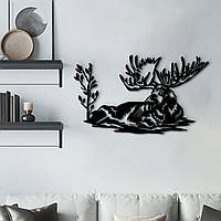 Дерев'яний декор для дому, сучасна картина на стіну "Лось на відпочинку", оригінальний подарунок 30x18 см