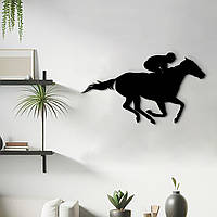 Декор в комнату, современная картина на стену "Силуэт девушки на лошади", декоративное панно 30x18 см