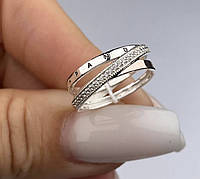Серебряное тройное кольцо Пандора с золотыми пластинами