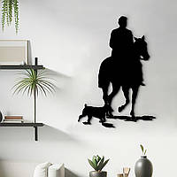 Настенный декор для дома, картина лофт "Всадник с собакой", декоративное панно 25x18 см
