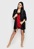 Комплект Париж велюр тройка халат+майка+шорты Ghazel 17111-12 Черный халат Красный комплект 4 ET, код: 7358803