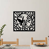 Декоративное панно из дерева, настенный декор для дома "Птичка с орнаментом", картина лофт 70x75 см