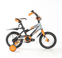 Велосипед детский двухколесный 12 дюймов Azimut Stitch, оранжево-серо-черный