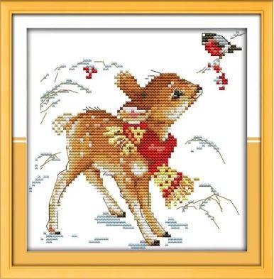 Набір для вишивання за нанесеною на канву схемою "Deerlet ". AIDA 14CT printed 19*19 см, фото 1