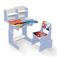 Парта шкільна дитяча ЛДСП ПШ025 "Тачки" колір блакитний (парта + 1 стілець), 690 * 450, з пеналом "Никопарт"