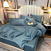Комплект постельного белья сатин Crown Lux двуспальный серо-голубой (4443) ET, код: 8260308