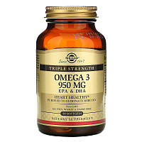 Омега-3 рыбий жир Omega-3 EPA DHA Solgar тройная сила 950 мг 50 гелевых капсул ET, код: 7701348