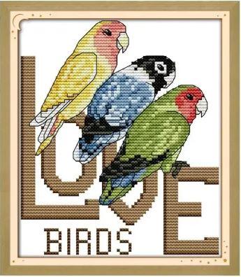 Набір для вишивання за нанесеною на канву схемою "Three parrots". AIDA 14CT printed 17*20 см