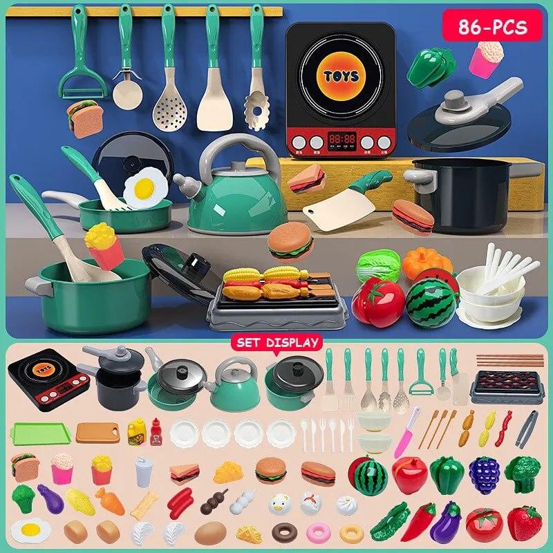 Детский набор игрушек для кухни 86 шт. Реалистичные детские кухонные игрушки и игрушечная посуда и посудка - фото 1 - id-p2167781528