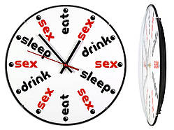 Годинник настінний ДомАрт Еat drink sleep sex Тихий хід 30х30х5 см Білий (19049) KB, код: 6960231
