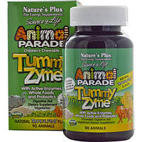 Пищеварительные ферменты Nature's Plus Animal Parade, Tummy Zume 90 Chewable Tabs Tropical Fr DL, код: 7715570