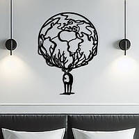 Картина лофт, настенный декор для дома "Концептуальный олень с глобусом.", декоративное панно 25x18 см