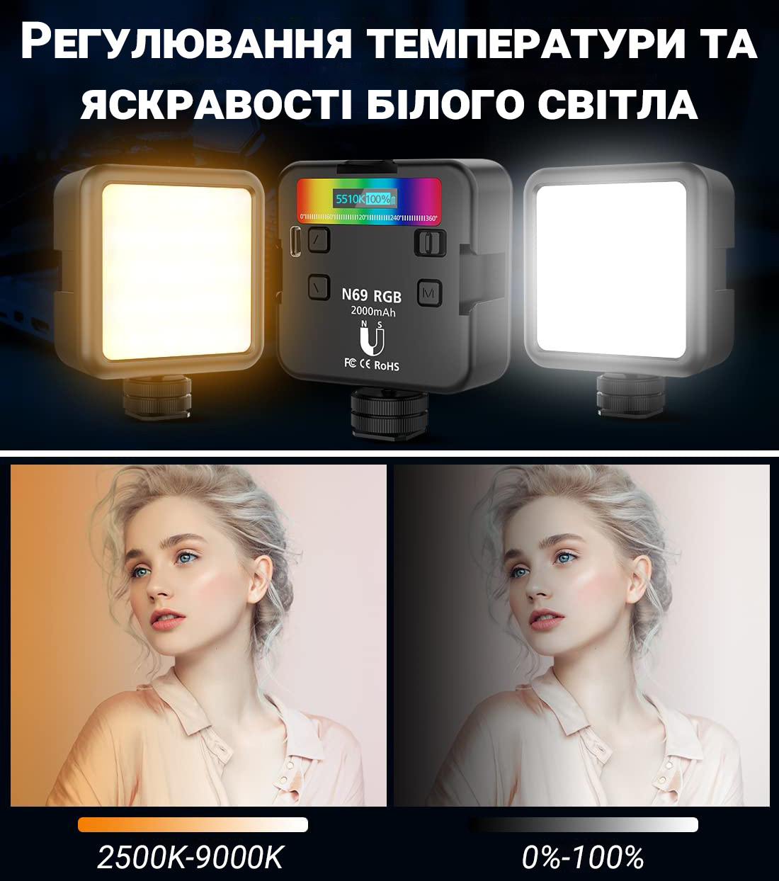 Светодиодный накамерный видео свет Andoer N69 RGB LED панель SE, код: 8366657 - фото 9 - id-p2167870365