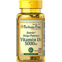 Витамин D Puritan's Pride Vitamin D3 5000 IU 100 Softgels PTP-19377 EJ, код: 7518971