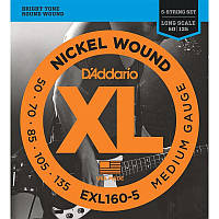 Струны для бас-гитары D'Addario EXL160-5 Nickel Wound Medium Electric Bass 5 Strings 50 135 PZ, код: 6555986